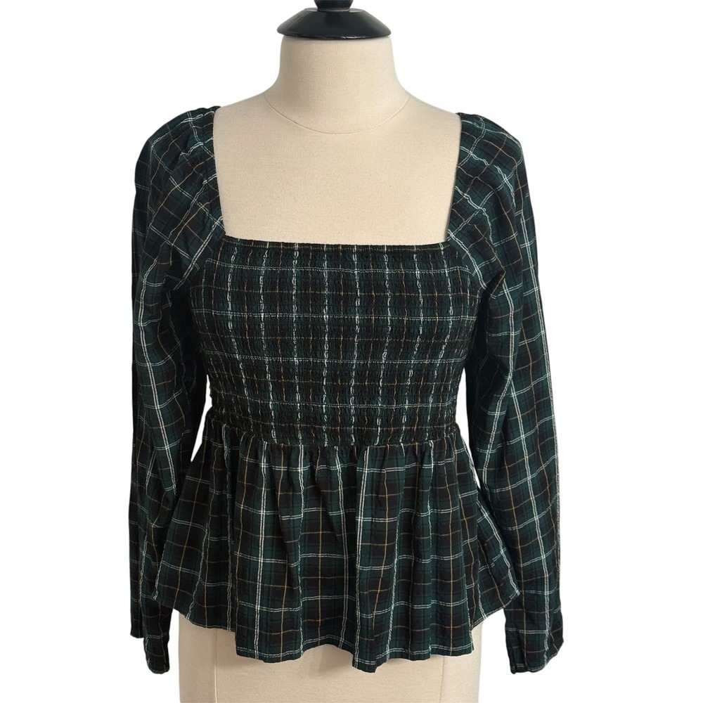 Women's Long Puff Sleeves Smocked Seersucker Top